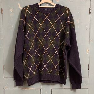 Izod Men's Crewneck Argyle Sweater - Navy, Yellow and Green